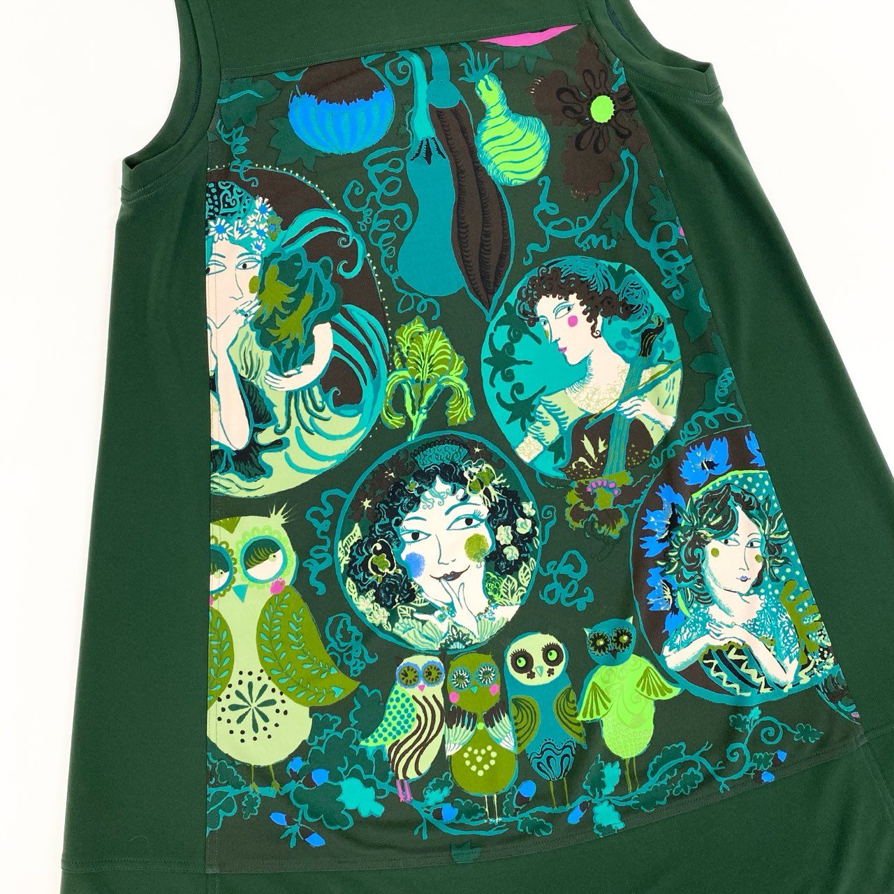 68a23 TOKUKO 1er VOL トクコプルミエヴォル ノースリーブワンピース ロングワンピース Aライン ストレッチ素材 9 グリーン レディース 女性用u02t