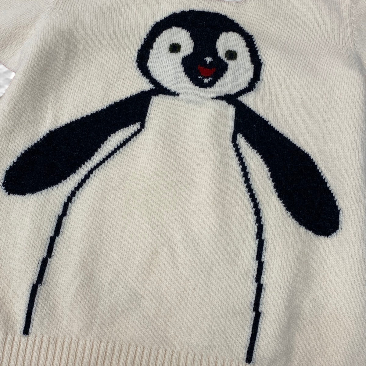 Ci13 CHANEL シャネル ニットセーター 2007年 ペンギン柄 クルーネックニット ウールニット 42 アイボリー レッド ウール100％ レディース 女性用k02i