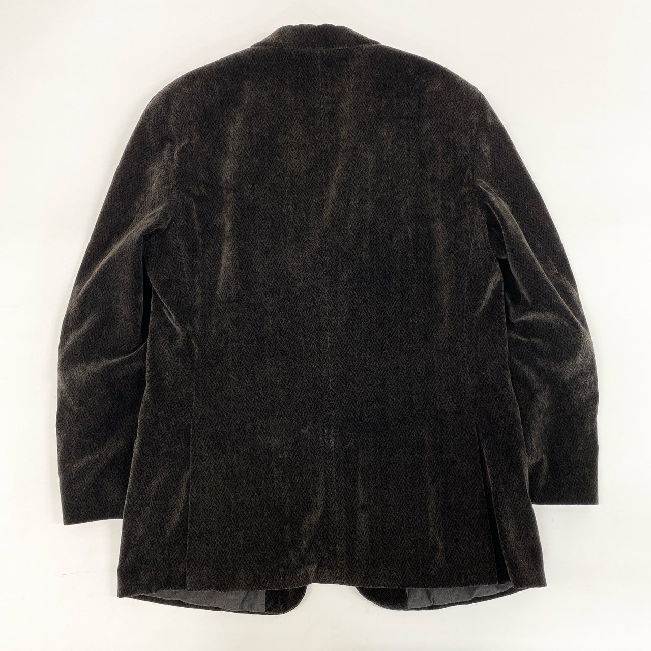 49i11 EMPORIO ARMANI エンポリオアルマーニ ベロアジャケット ヘリンボーン テーラードジャケット 90’s～00’s メンズ 男性用 1492246 48 ブラウン コットン100％u02t
