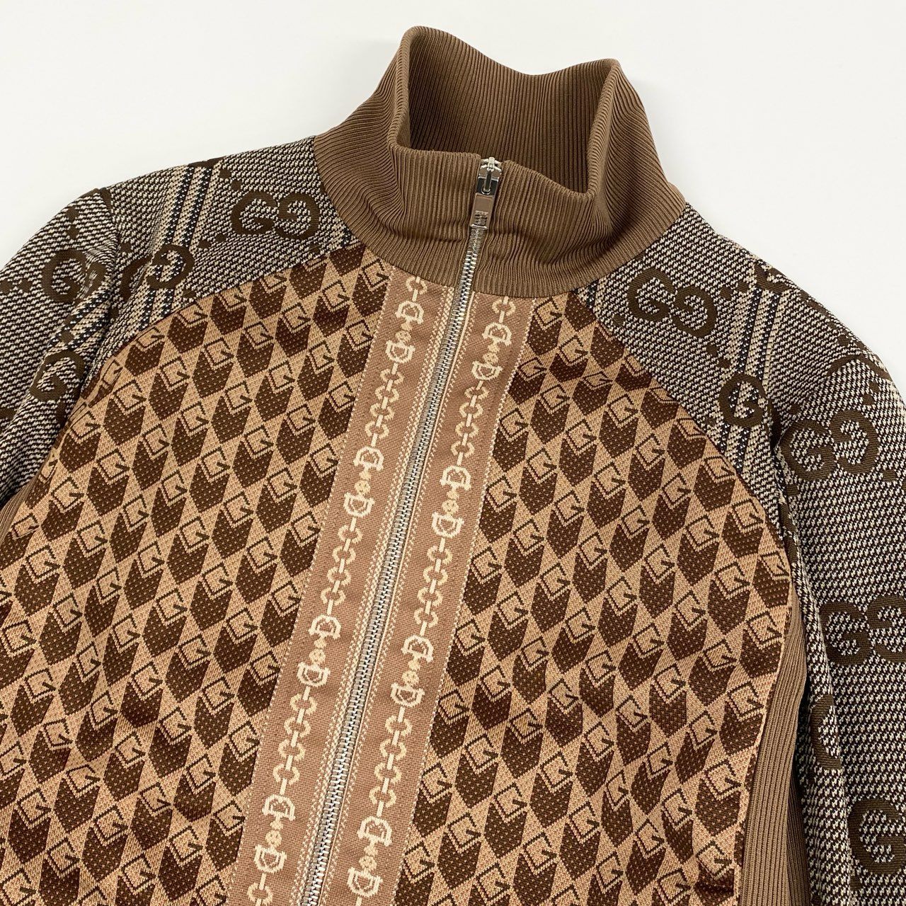 2L27 GUCCI グッチ 2024 Gランバス GGロゴ jacquard ジャガード ジャージ jacket ジャケット サイズXS ブラウン レディース 女性用k02i