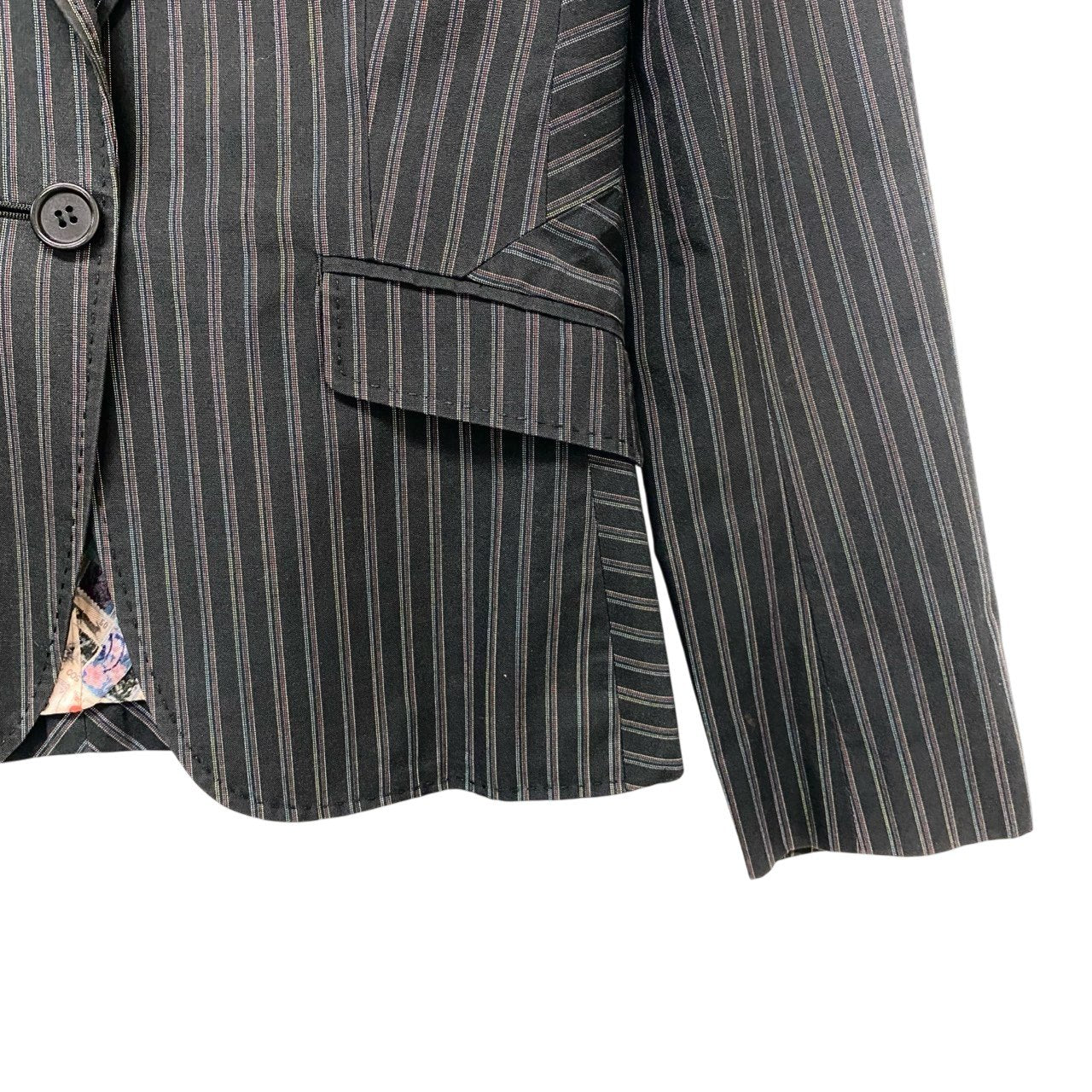 75c13 Paul Smith BLACK ポールスミス ブラック スカートスーツ セットアップ 裏地総柄 40/38 ブラック ストライプ レディースu02t