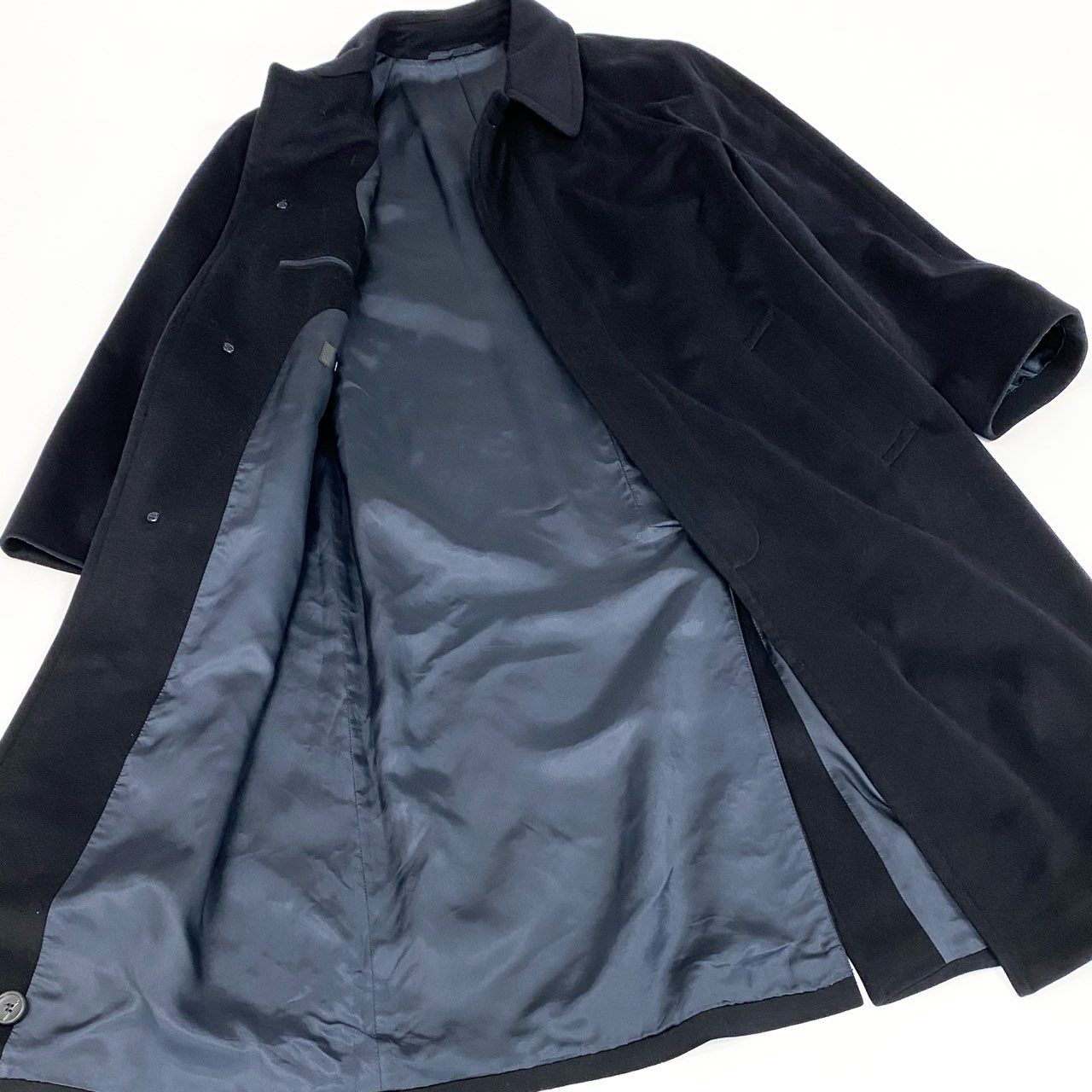 37d14 BOSS HUGO BOSS ボス ヒューゴボス ステンカラーコー ト ロングコート ロロピアーナ生地 ウールカシミヤ混 サイズ46 ブラック メンズ 紳士服o07t