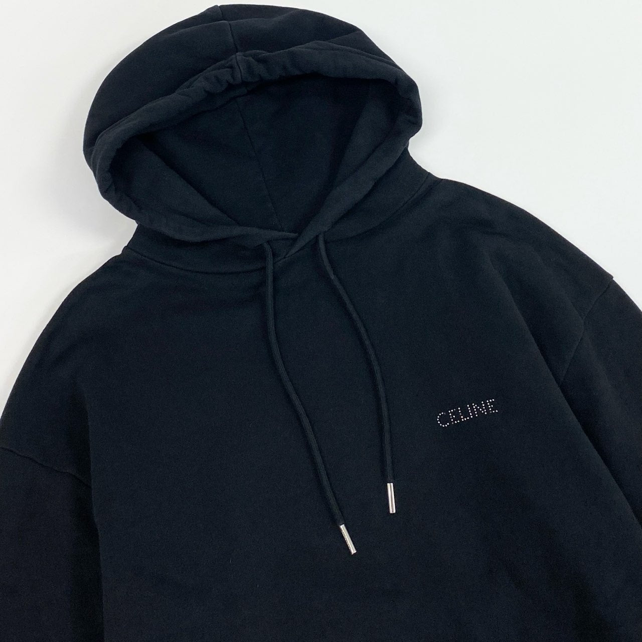 55L23 CELINE セリーヌ エンブロイダリールーズフィットパーカー フーディー マイクロスタッズ トップス 2Y961670Q Sサイズ ブラック メンズ 男性用o07t