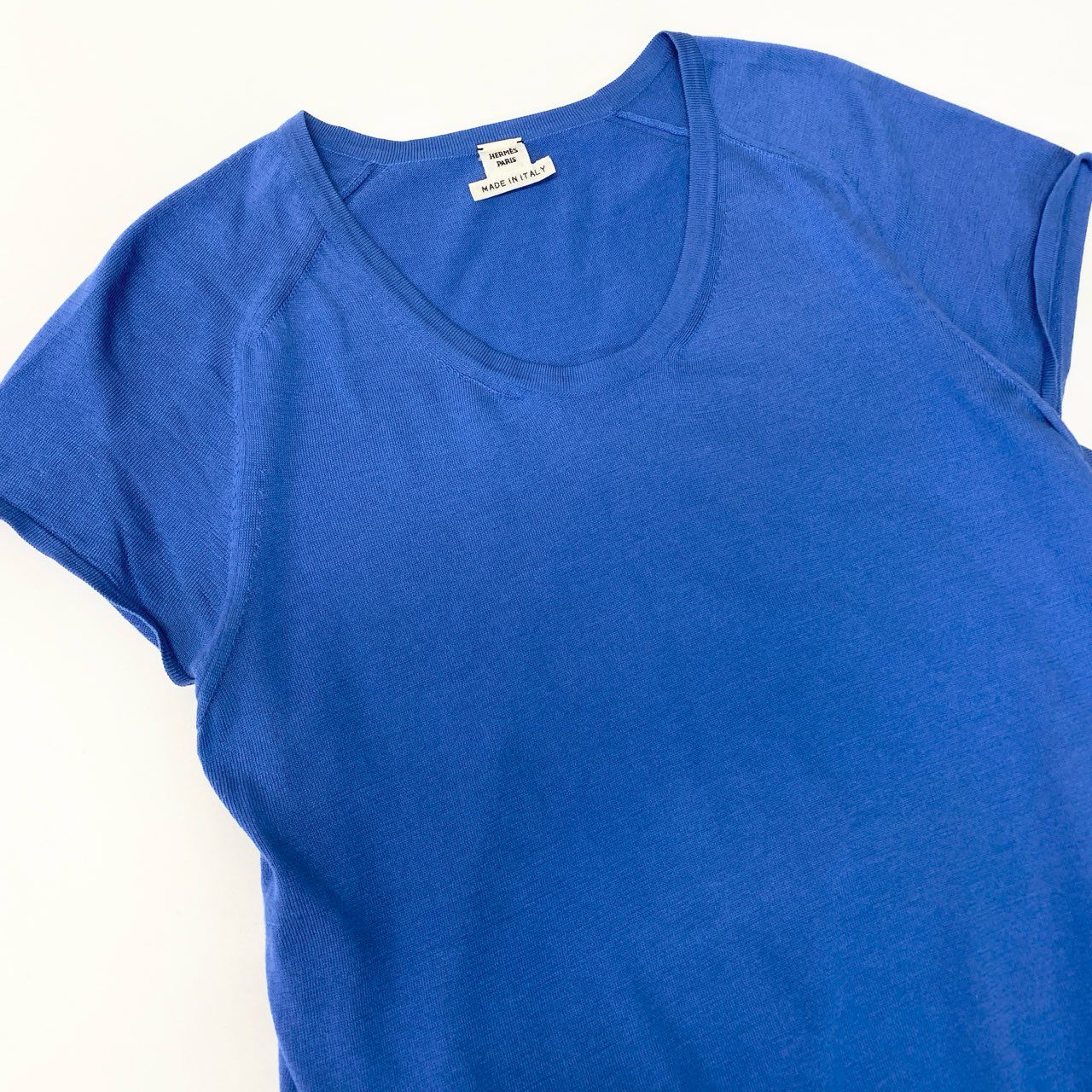 Ea29 HERMES エルメス アンサンブル 長袖カーディガン 半袖ニット 刺繍 イタリア製 40サイズ ブルー レディース 女性用o07t