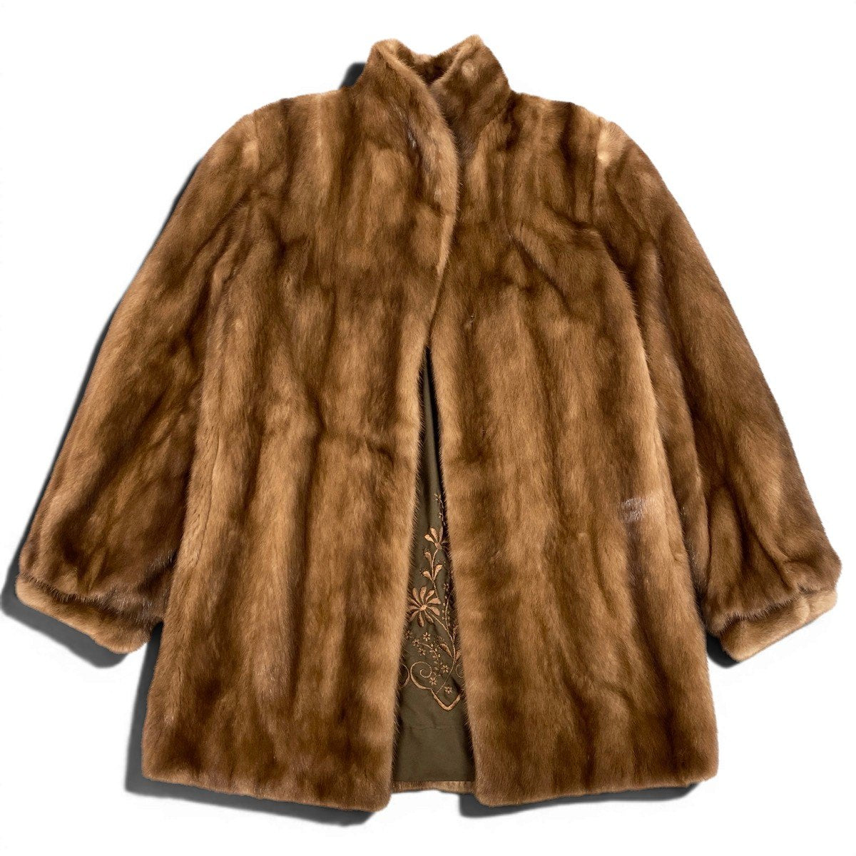 85g8 裏豪華刺繍 パステルミンク ロングファーコート サイズ11 茶系 本毛皮 Mink Fur Long Coatt18r