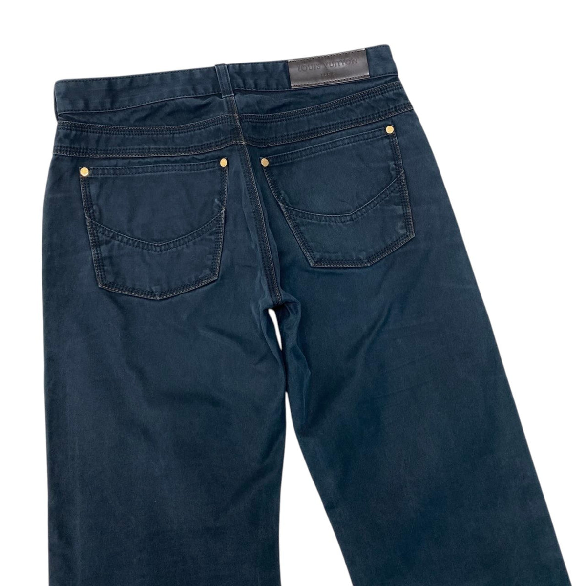 7j19 LOUIS VUITTON ルイヴィトン カラーデニム ストレートパンツ 金ボタン サイズ38 ネイビー コットン100％ メンズo07t