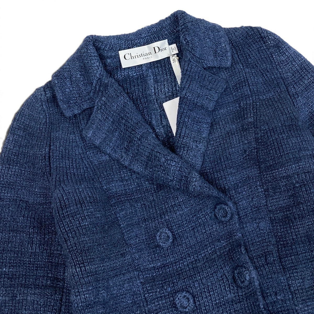 j9 【新品保管品】Christian Dior バージャケット ダブルジャケット シルクニット スラブヤーン 38サイズ ネイビー レディース 女性用k02i