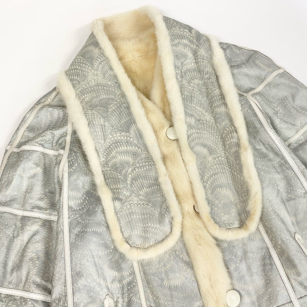 20k2《希少》 ショール付き パールミンク ロングコート 98cm ホワイト 最高級本毛皮 ノーカラー 裾広がり PEARL MINK FURt18r