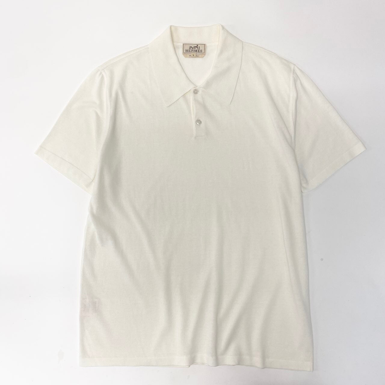 Md22 HERMES エルメス 半袖ニットポロシャツ コットンニット トップス イタリア製 Lサイズ ホワイト コットン100％ メンズ 男性用t18r