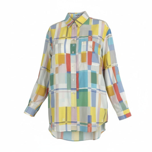 56a14【Archive】CHANEL シャネル 1999年 クルーズコレクション P12336 ココマークデザイン 長袖シャツ オーバーシャツ サイズ38 マルチカラー レディース メンズ着用可 男女兼用ta1