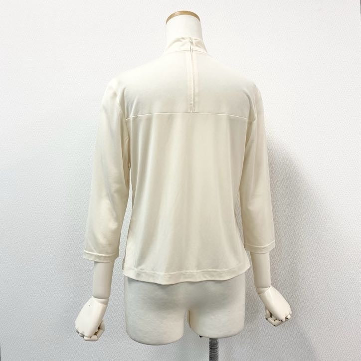 80g23 LEONARD レオナール ハイネック カンカン素材 ストレッチ ボトルネック 七分袖カットソー レディース 女性用 0189575 L ホワイト