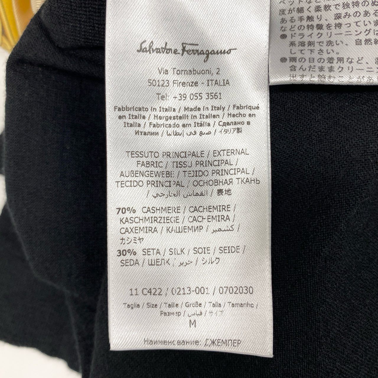 77j8 Salvatore Ferragamo サルヴァトーレフェラガモ イタリア製 ノースリーブワンピース チュニックワンピース ボートネック 異素材切替 鳥柄 レディース 女性用 M ブラック カシミヤシルクu02t