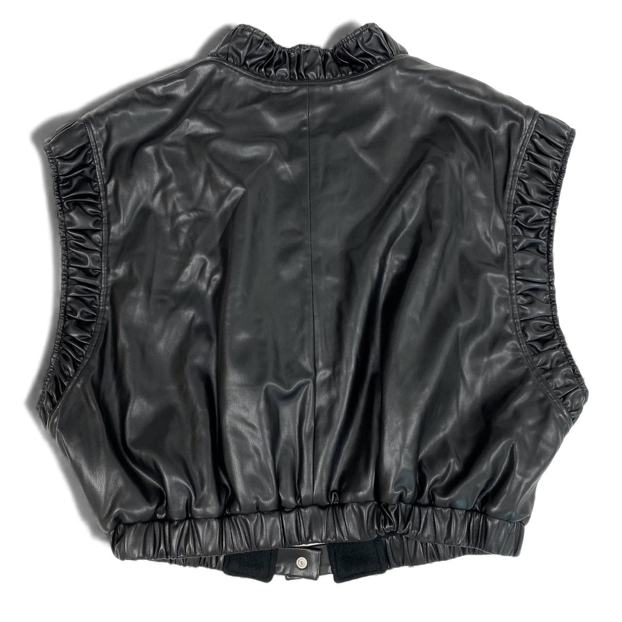 8L5【美品】FUMIE TANAKA フミエタナカ ギャザーベスト フェイクレザーベスト 裏起毛 日本製 F23A-16 2サイズ ブラック レディースu02t