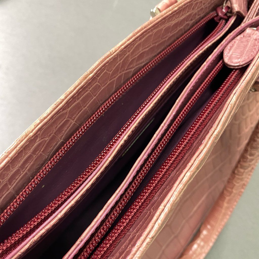 Ae17 BAGFAN 本革 クロコダイル センター取り トートバッグ 本クロコ ピンク系 レディース 女性用 鞄