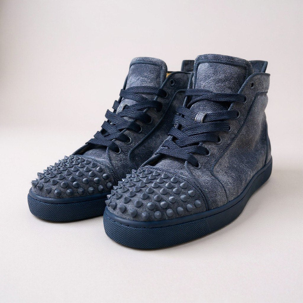 1a5 Christian Louboutin クリスチャンルブタン Lou spikes ハイカットスニーカー スタッズ スウェード  41 1/2サイズ ネイビー レザー メンズk02i