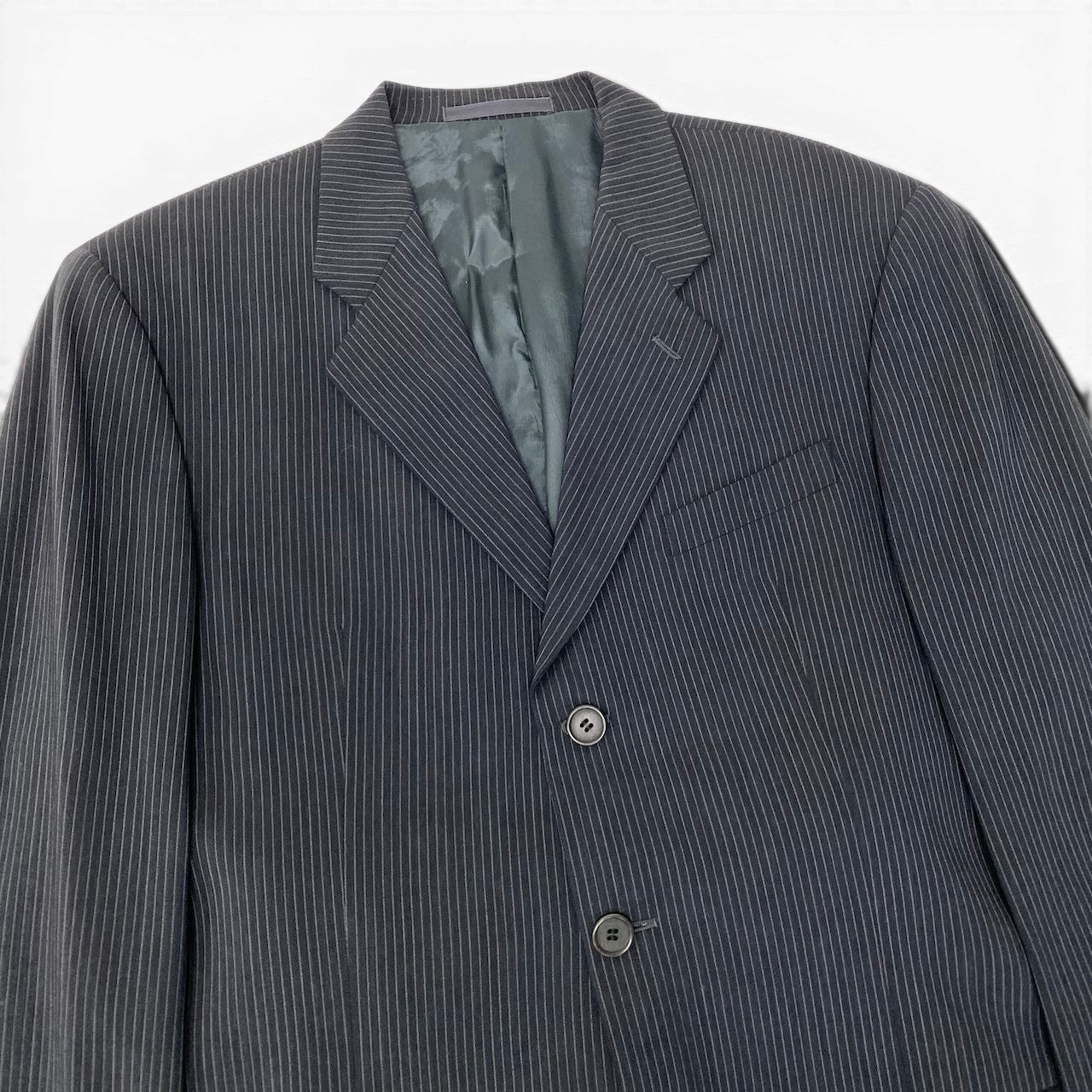 92g27 ARMANI COLLEZIONI アルマーニコレツィオーネ セットアップ シングルスーツ 3B ストライプ柄 テーラードジャケット タックパンツ サイズ50 グレー メンズ 紳士服o07t
