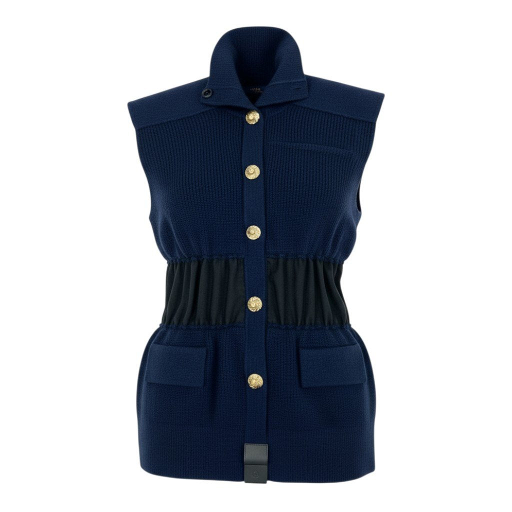 Eb19 【美品】 LOUIS VUITTON ルイヴィトン 25SS ジュエルボタン スリーブレス カーディガン ウールカシミヤ混紡 レディース Jewel Button Sleeveless Cardigan XS ナイトブルーt18r