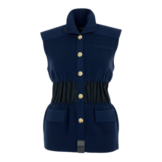 Eb19 【美品】 LOUIS VUITTON ルイヴィトン 25SS ジュエルボタン スリーブレス カーディガン ウールカシミヤ混紡 レディース Jewel Button Sleeveless Cardigan XS ナイトブルーt18r