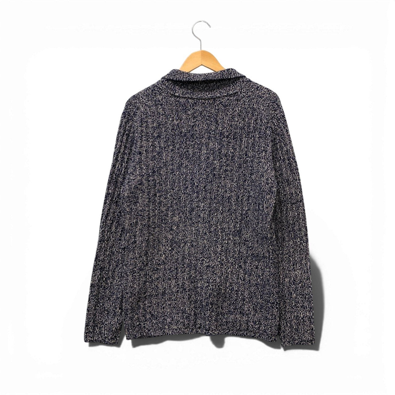 5c6 【イタリア製】LUIGI BORRELLI ルイジボレッリ  コットンニット ニットジャケット サイズ50 ネイビー コットン ミドルゲージ メンズ 羽織k02i