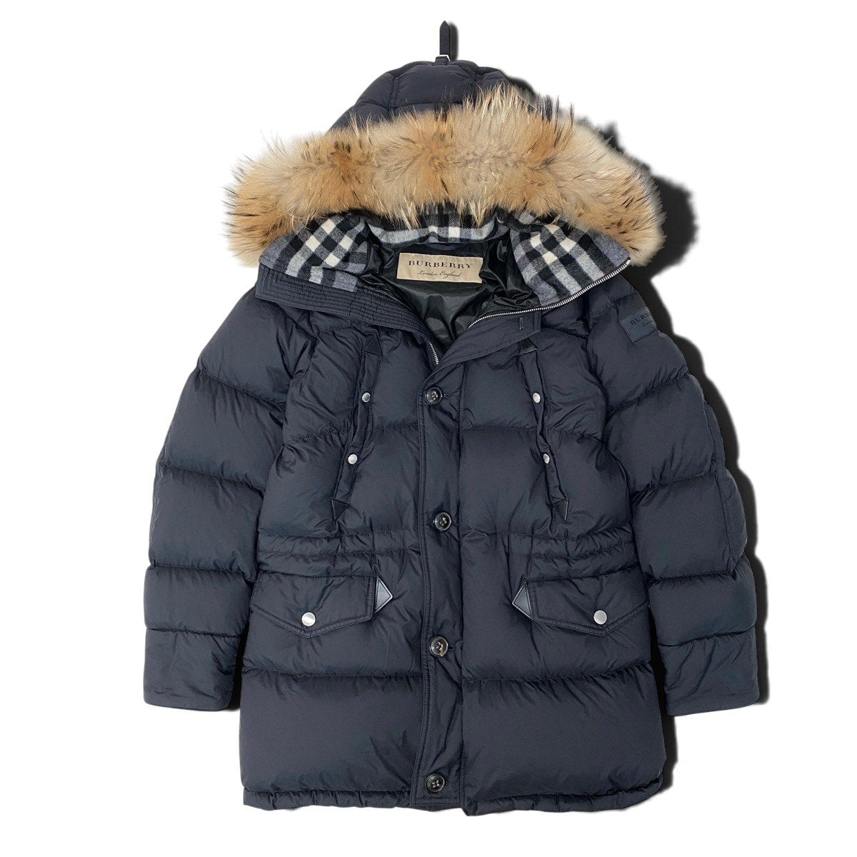 59f18 BURBERRY バーバリー ファー付 フーデッド ダウンコート 4059148 サイズ48 ブラック Down Coatt18r