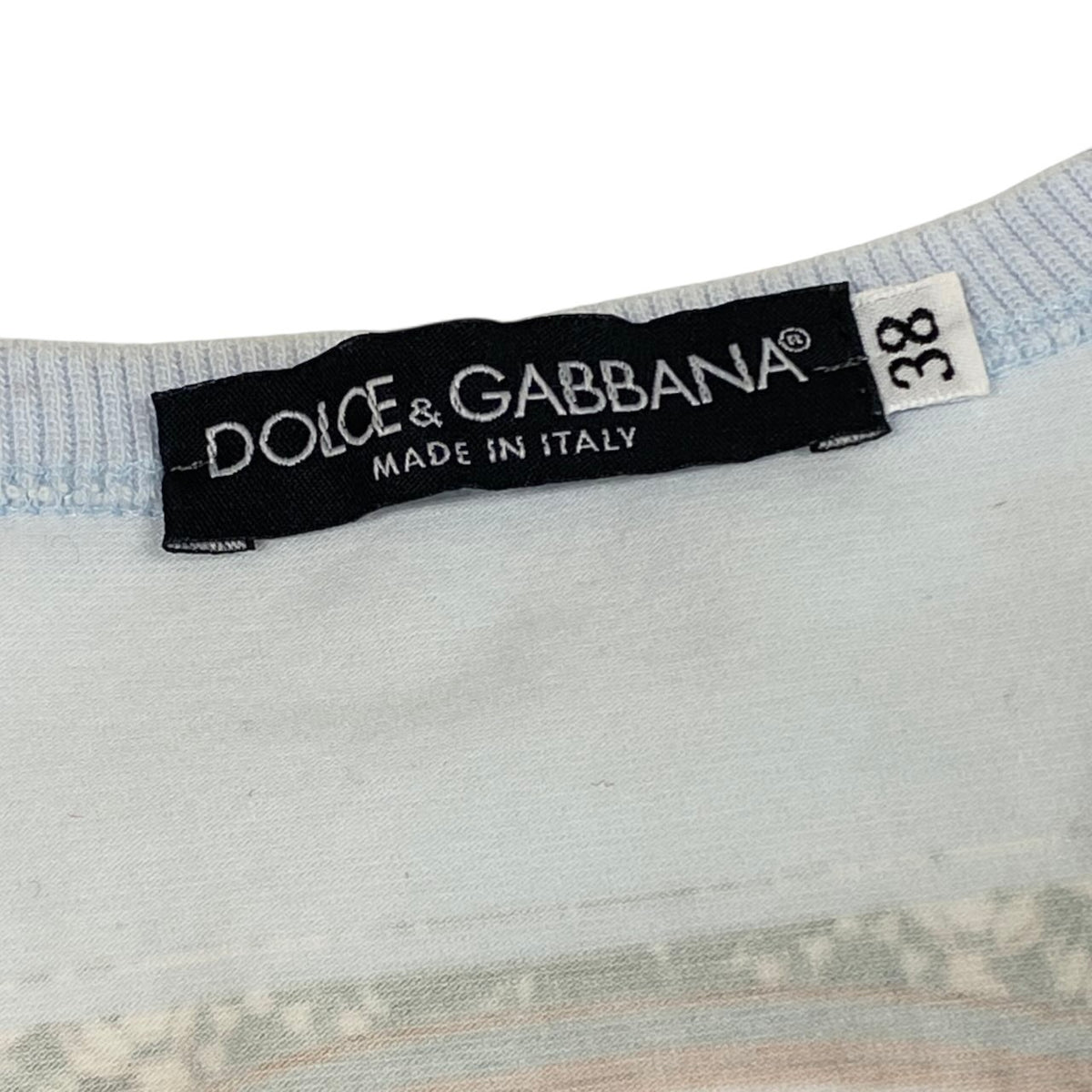 i21 DOLCE＆GABBANA 00's レースアップTシャツ プリントデザイン トップス 38サイズ ライトブルー レディース 女性用u02t