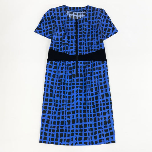 26j24 jun ashida ジュンアシダ 半袖ワンピース ドレス チェック ファスナーデザイン 9サイズ ブルー ブラック レディースu02t