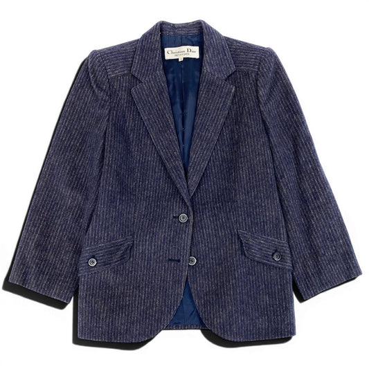 44d27 Christian Dior クリスチャンディオール テーラードジャケット ウールジャケット ストライプ柄 シングル 2B サイズM ネイビー メンズ 紳士服u02t