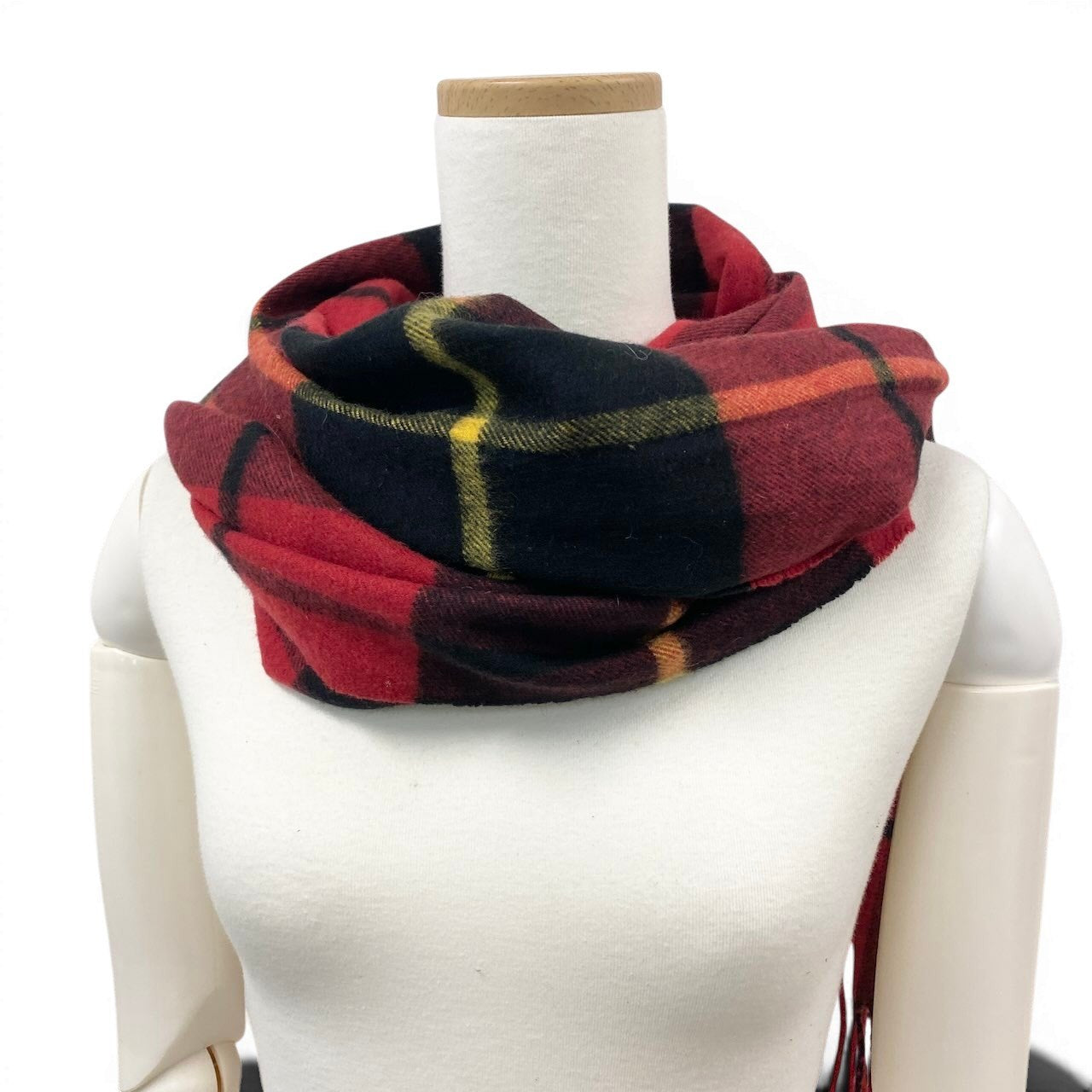 31g2 Johnstons of Elgin ジョンストンズ オブ エルガン 英国製 チェック柄 カシミヤマフラー レッド ブラック イエロー カシミア100％u02t