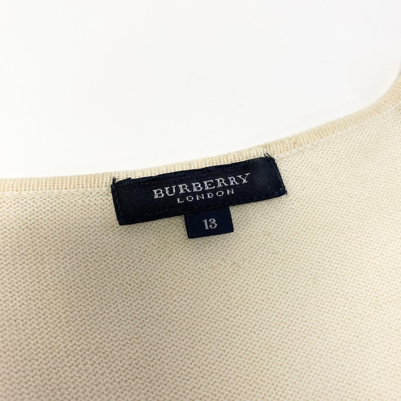 59d28 BURBERRY LONDON バーバリー 半袖 ニットセーター コットンニット チェック柄 サイズ13 アイボリー系 綿100％ レディース 女性用u02t