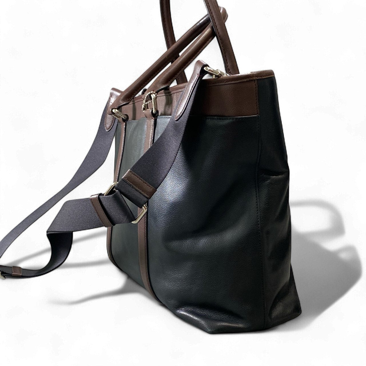 bk18 COACH コーチ 2WAY レザートートバッグ F54758 ブラック ブラウン ショルダーストラップ付 大容量 ビジネス カバン 鞄 通勤t18r