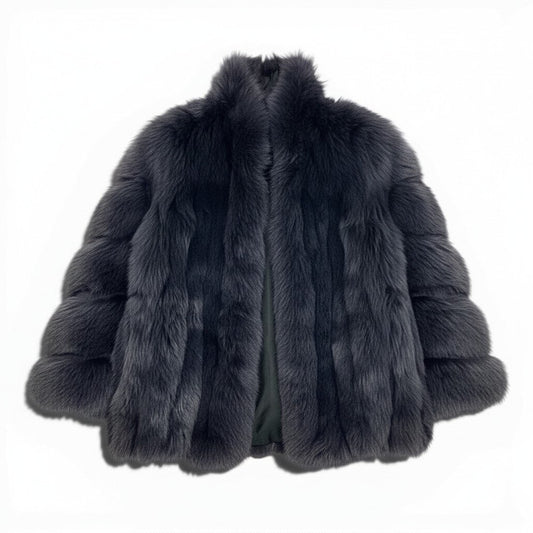 71a15 SAGA FOX サガフォックス 銀サガ 染め フォックスファーコート サイズF ブラック 最高級本毛皮 Fox Fur Black Coatt18r