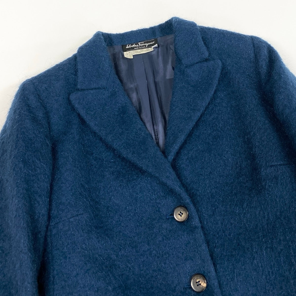 13i14 Salvatore Ferragamo サルヴァトーレフェラガモ テーラードジャケット モヘア混 シャギー 44サイズ ブルー レディース 女性用u02t