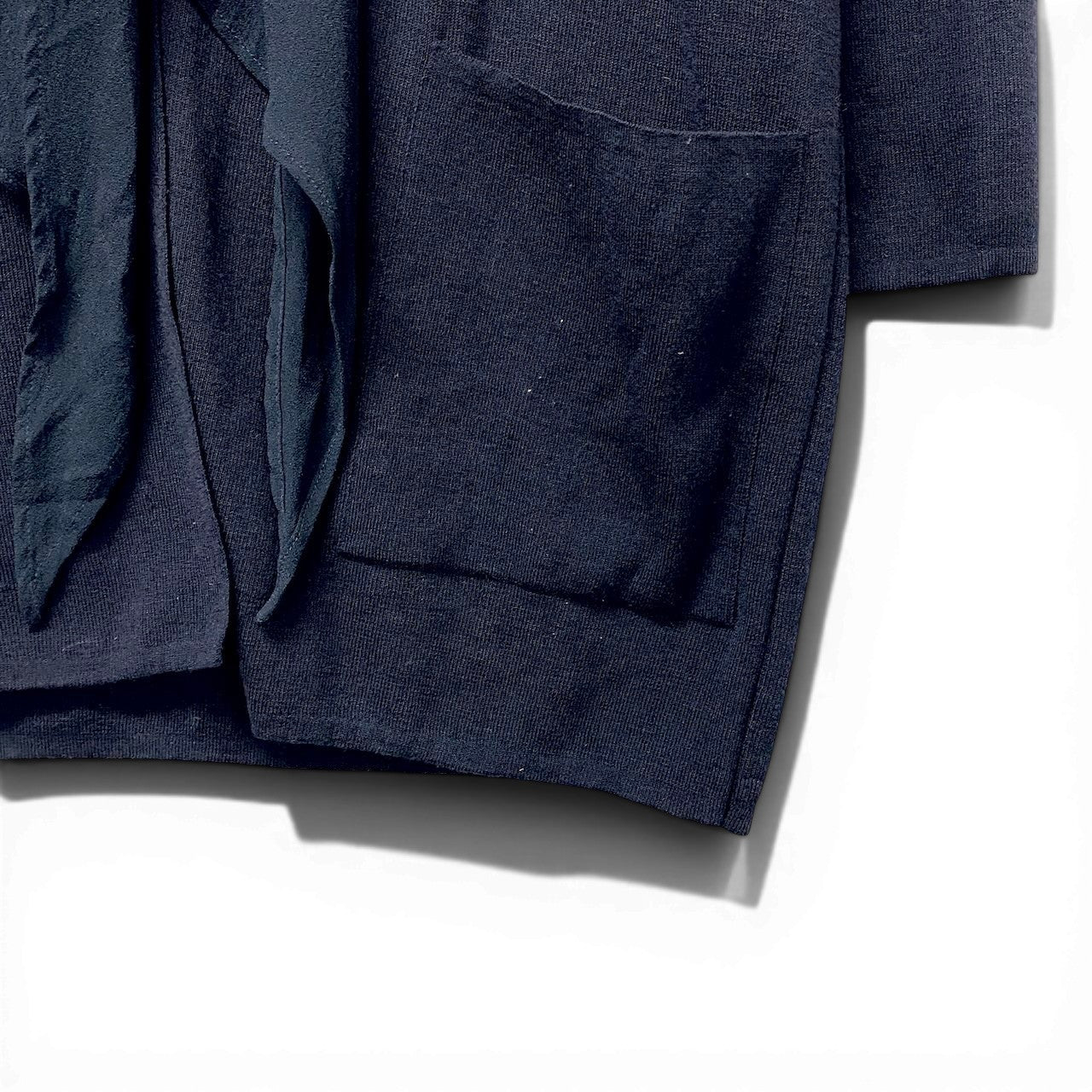 82f16 Max Mara マックスマーラ ロングニットカーディガン 異素材切替 ウールニット ネイビー レディース 女性用u02t