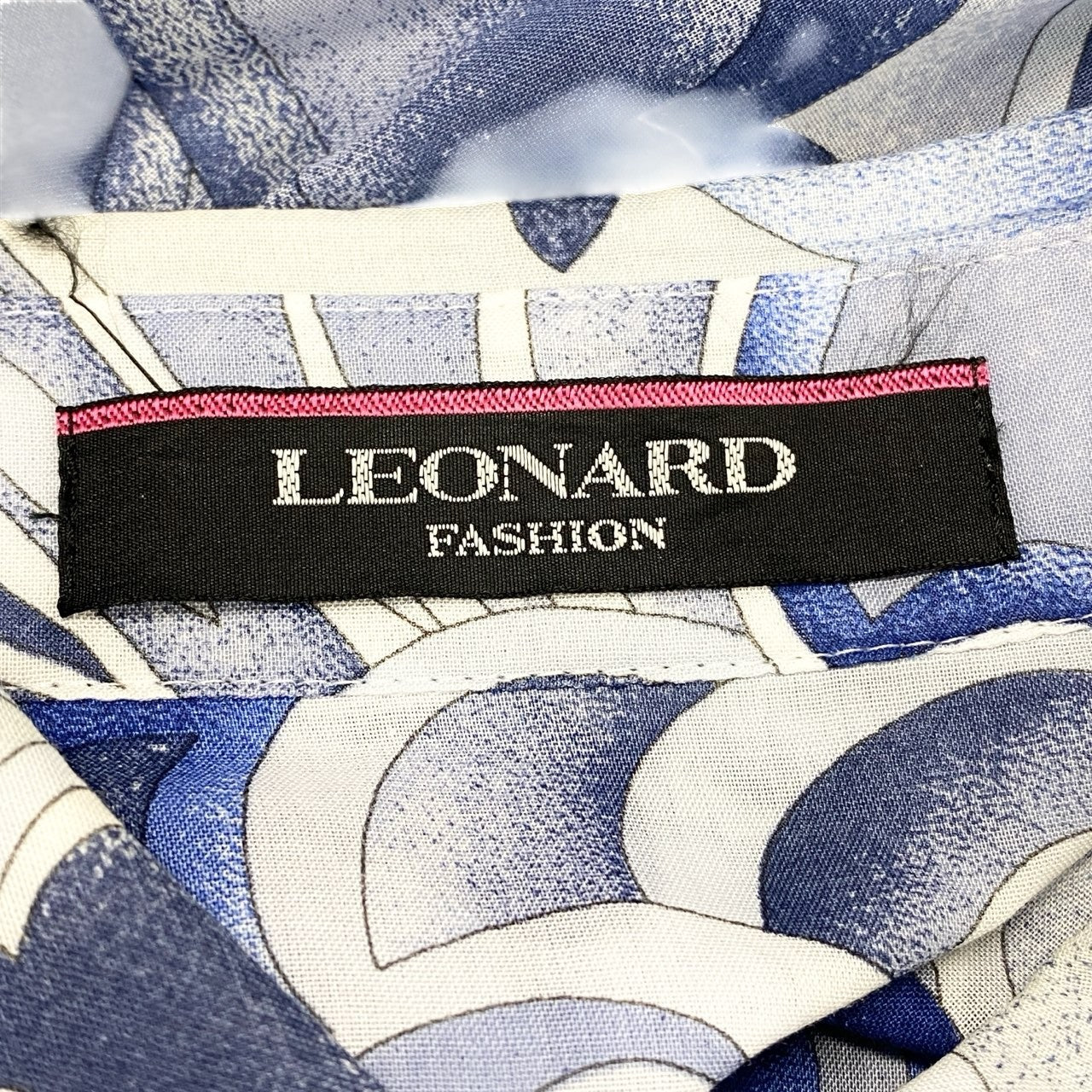 84b17 LEONARD レオナール ロングスリーブシャツ チュニックシャツ 総柄プリント 0395247 9Rサイズ ブルー系 コットン100％ レディース 女性用u02t