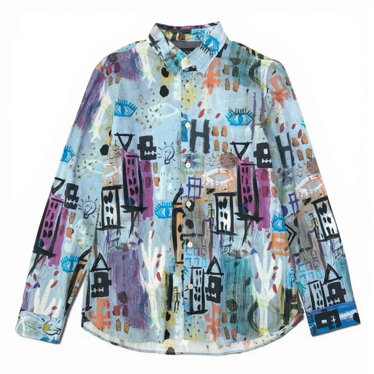 58c5【美品】Paul Smith ポールスミス 2013AW バスキア ロングスリーブシャツ 総柄 プリントシャツ Mサイズ マルチカラー コットン100％ メンズ 男性用u02t