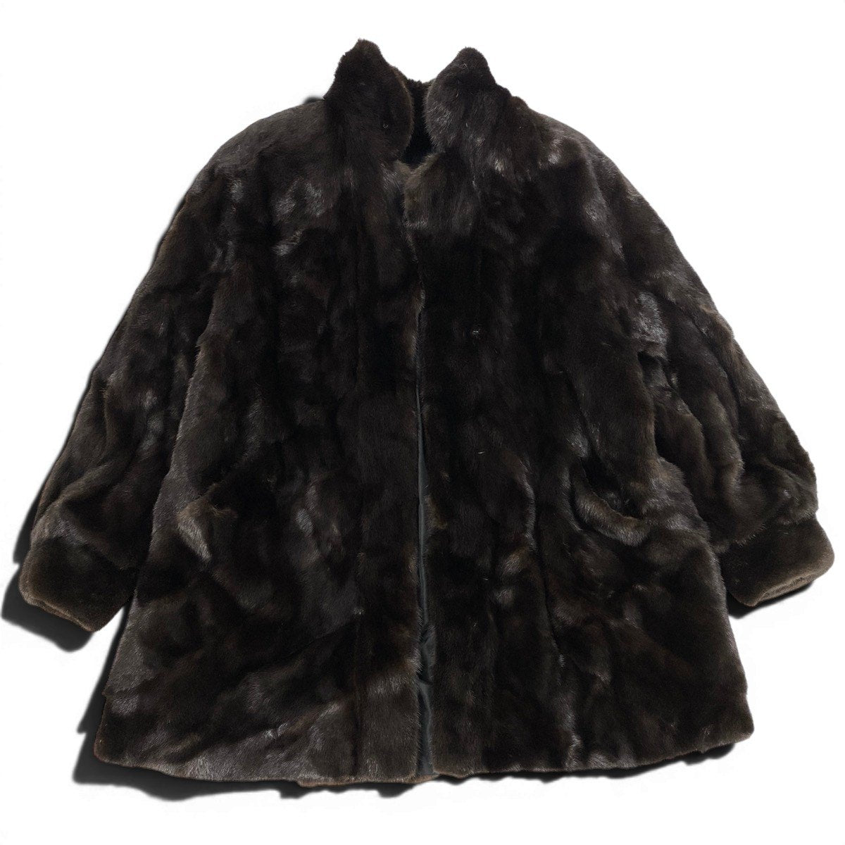 25g8 CANADA Majestic Mink 裾フレア × 袖段 マホガニーミンク ファーコート サイズF ブラウン 最高級本毛皮 Mink Fur Coatt18r