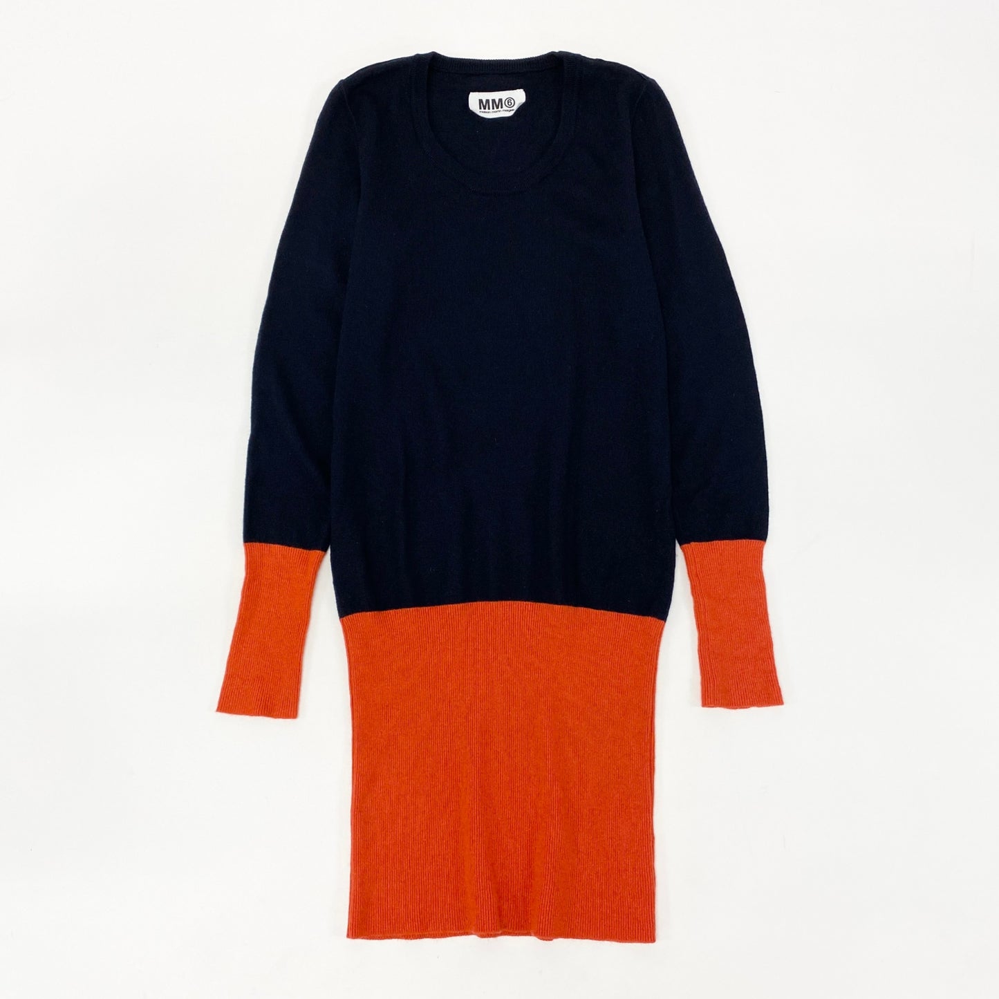 17k9 MM6 Maison Margiela エムエムシックス メゾンマルジェラ バイカラー 長袖ニット ワンピース ドレス イタリア製 Mサイズ ネイビー オレンジ ウール カシミヤ アンゴラ レディースo07t