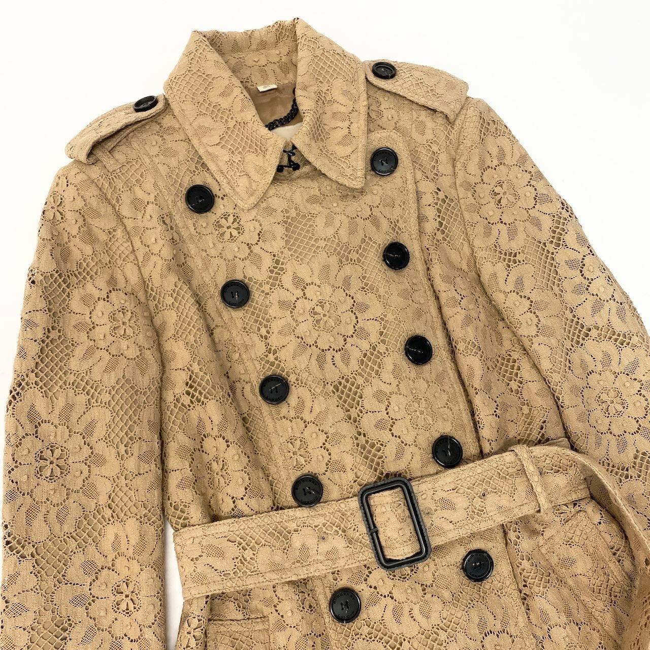 79c26 【美品】BURBERRY LONDON バーバリー ロンドン トレンチコート 総レースコート アウター ロングコート 40サイズ ベージュ レディース 女性用u02t