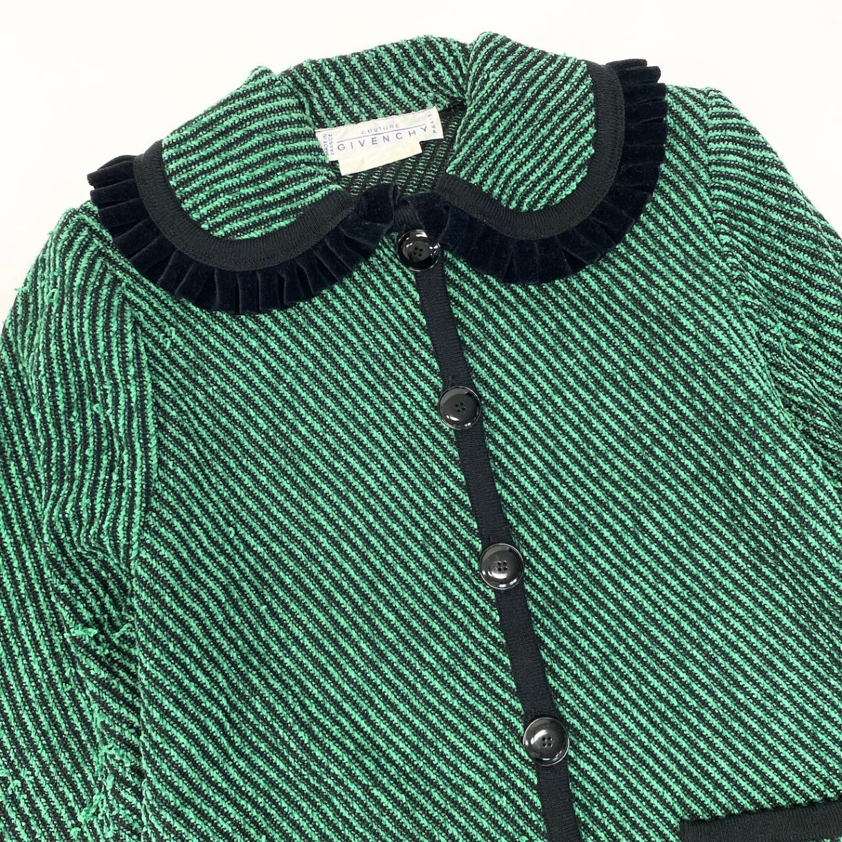 7d24 GIVENCHY ジバンシー ニットジャケット ストライプ柄 サイズ38 グリーン ブラック ウールブレンド レディース 女性服o07t