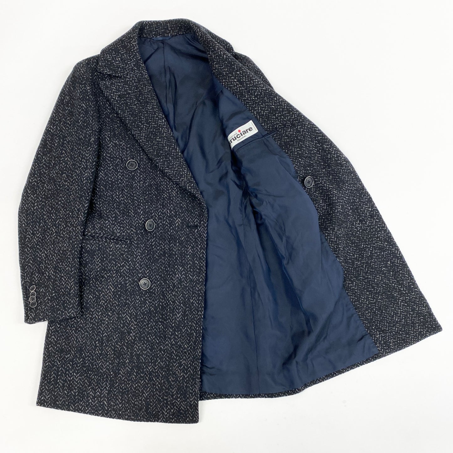 36L19 Bruciare ブルチアーレ ダブルブレストジャケット ヘリンボーン Bottoli ボットーリ生地 44 ブラック メンズ 紳士服o07t