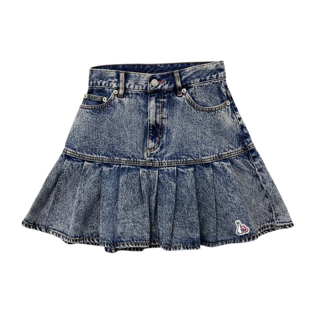 61c6 ＃FR2 エフアールツー デニムミニスカート プリーツスカート Mサイズ インディゴ コットン100％ レディース 女性用u02t