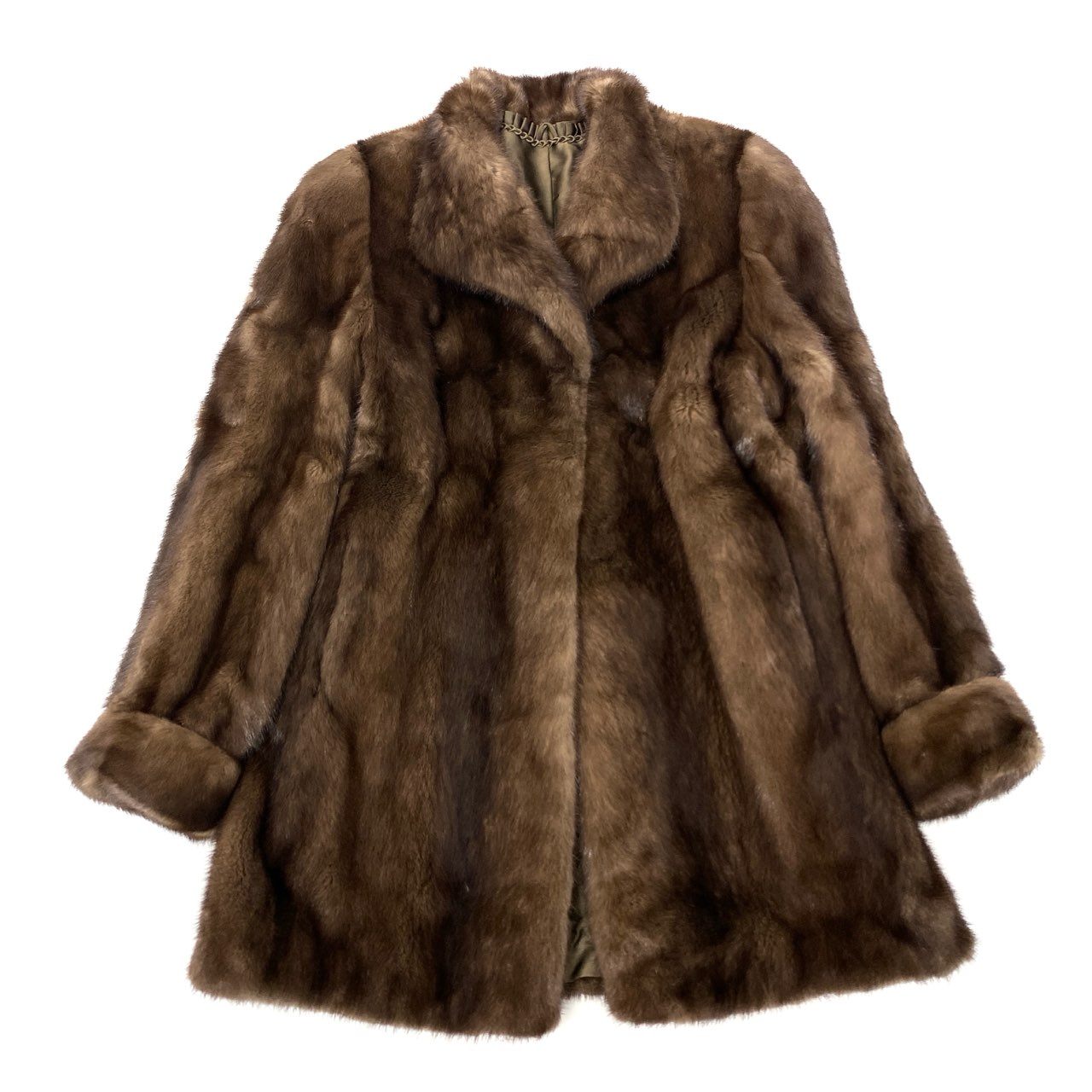 27j22 デミバフミンク リアルファーコート 裏地刺繍 F ブラウン 本毛皮 セミロング MINK FUR 最高級t18r