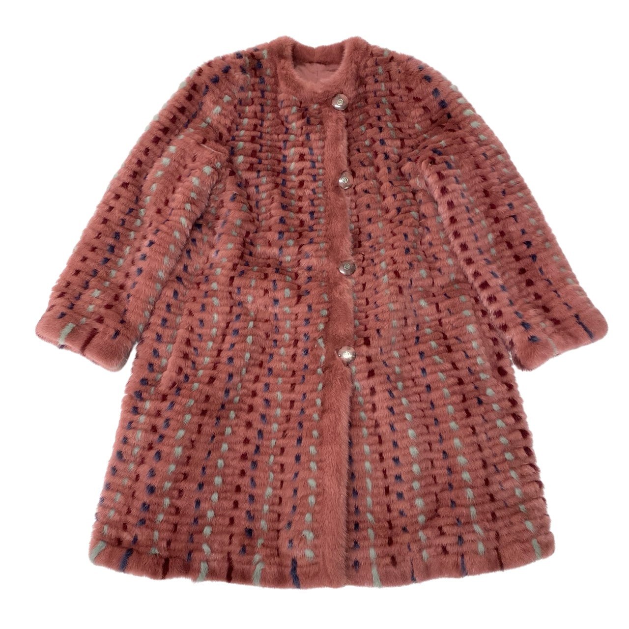 34a16 染めミンク ミックスファー リバーシブルコート サイズF ピンク 本毛皮 Dyed Mink Fur Coatt18r