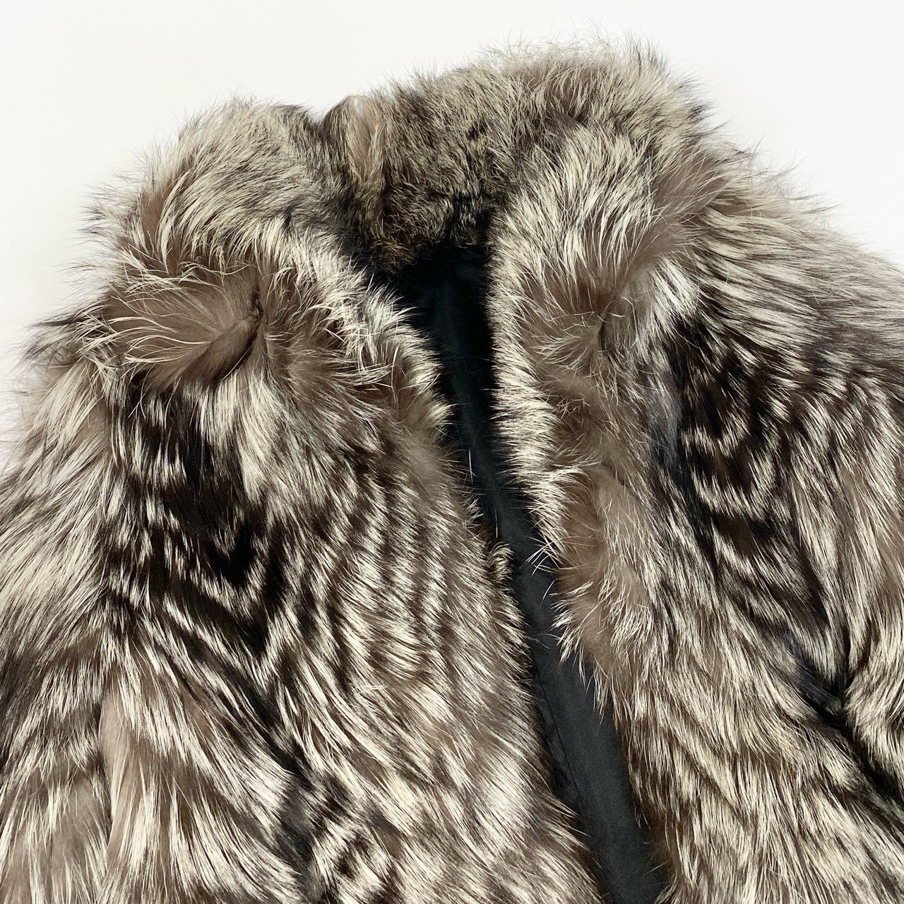 8b22 シルバーフォックス ファーコート サイズF 茶系 本毛皮 Silver Fox Fur Coat リアルファー フロントフックt18r