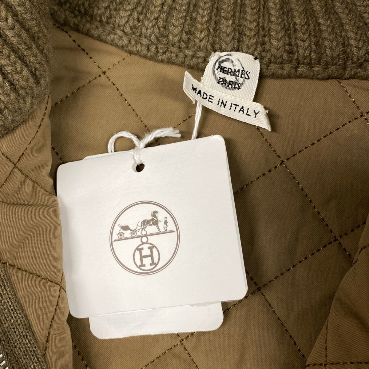 Ij19 【未使用】 HERMES エルメス H柄 ジップアップ ニットジャケット 2H2102DA サイズ36 カーキ レディースu02t