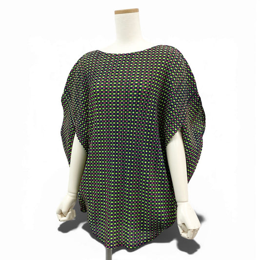 Aa7 【美品】 PLEATS PLEASE プリーツプリーズ イッセイミヤケ 変形トップス ポンチョ ジオメトリックプリント チェック柄 PP03-FK363 マルチカラー レディース 女性用k02i