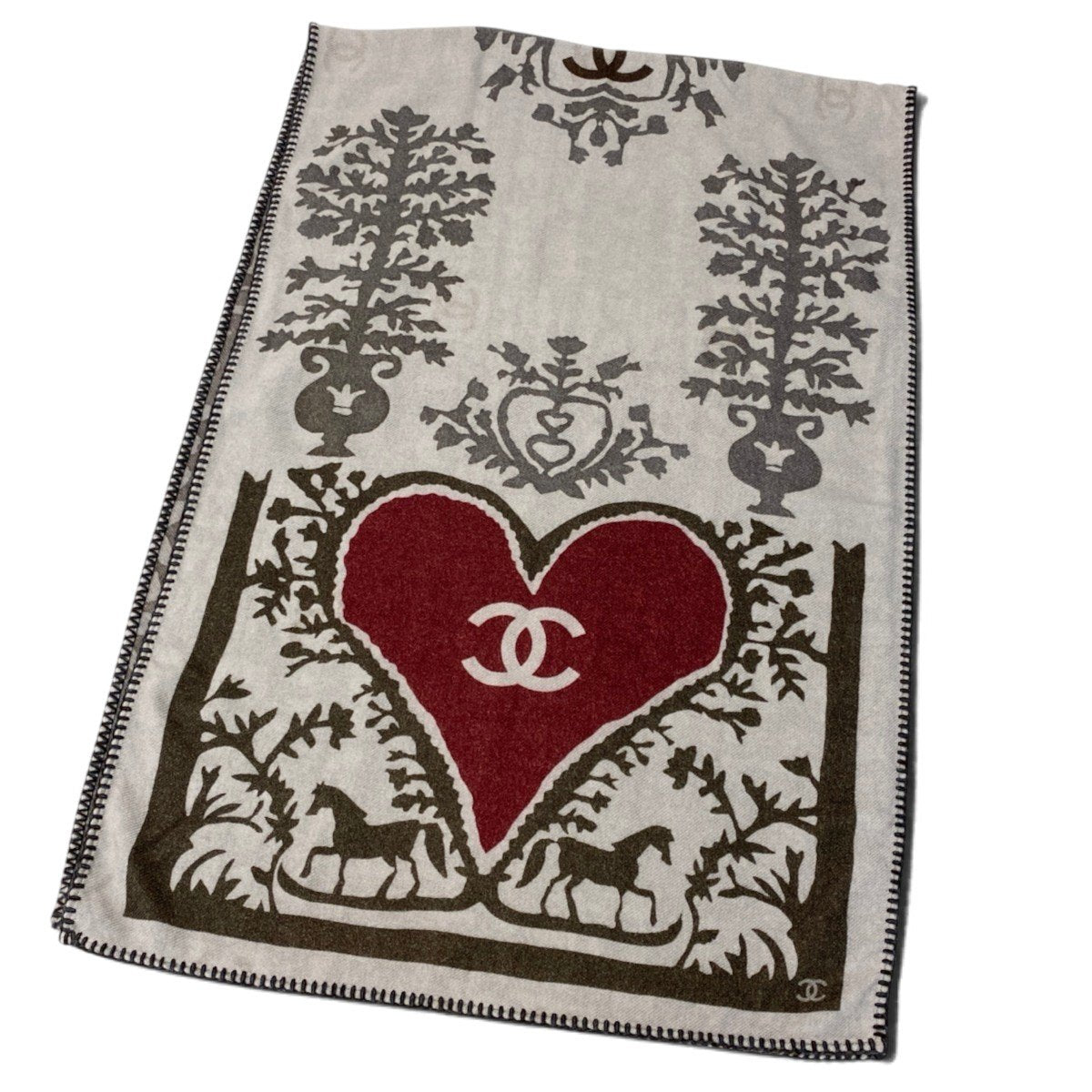 i13 CHANEL シャネル 15A ココハート 大判カシミヤマフラー CC Heart Cashmere Large Muffler カシミヤ100％ ストールt18r