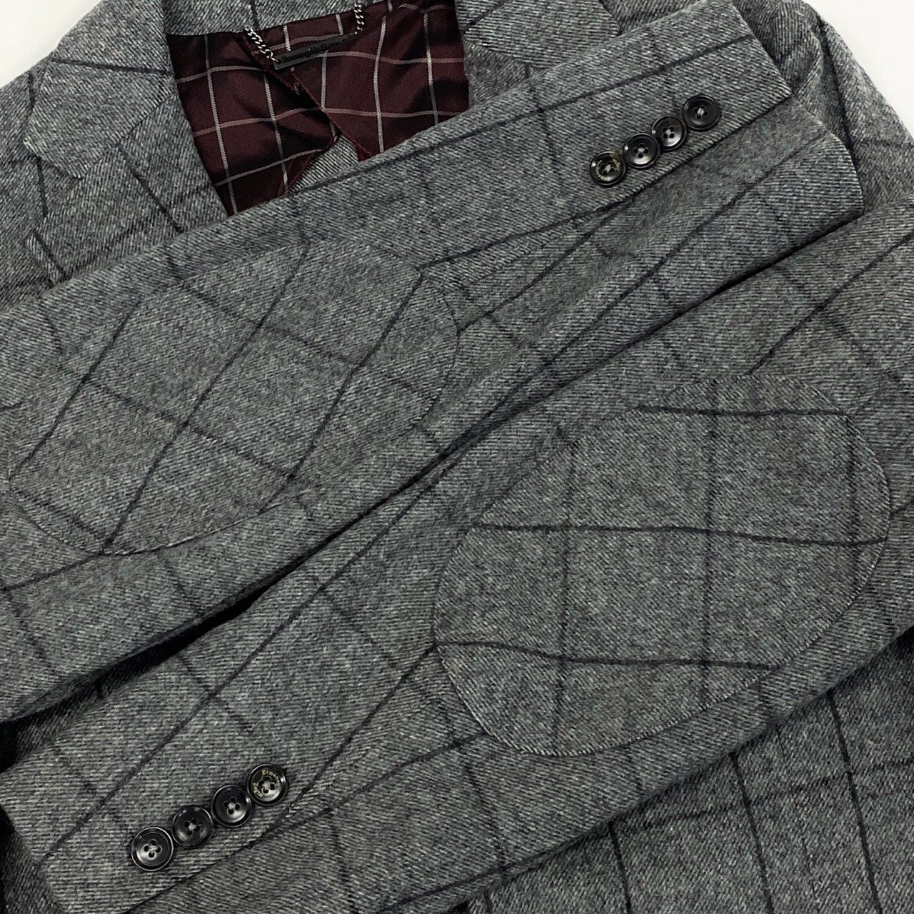 74i8 《美品》 Ermenegildo Zegna エルメネジルドゼニア テーラードジャケット レザージップ エルボーパッチ 44 グレー ウィンドペン ウール メンズu02t