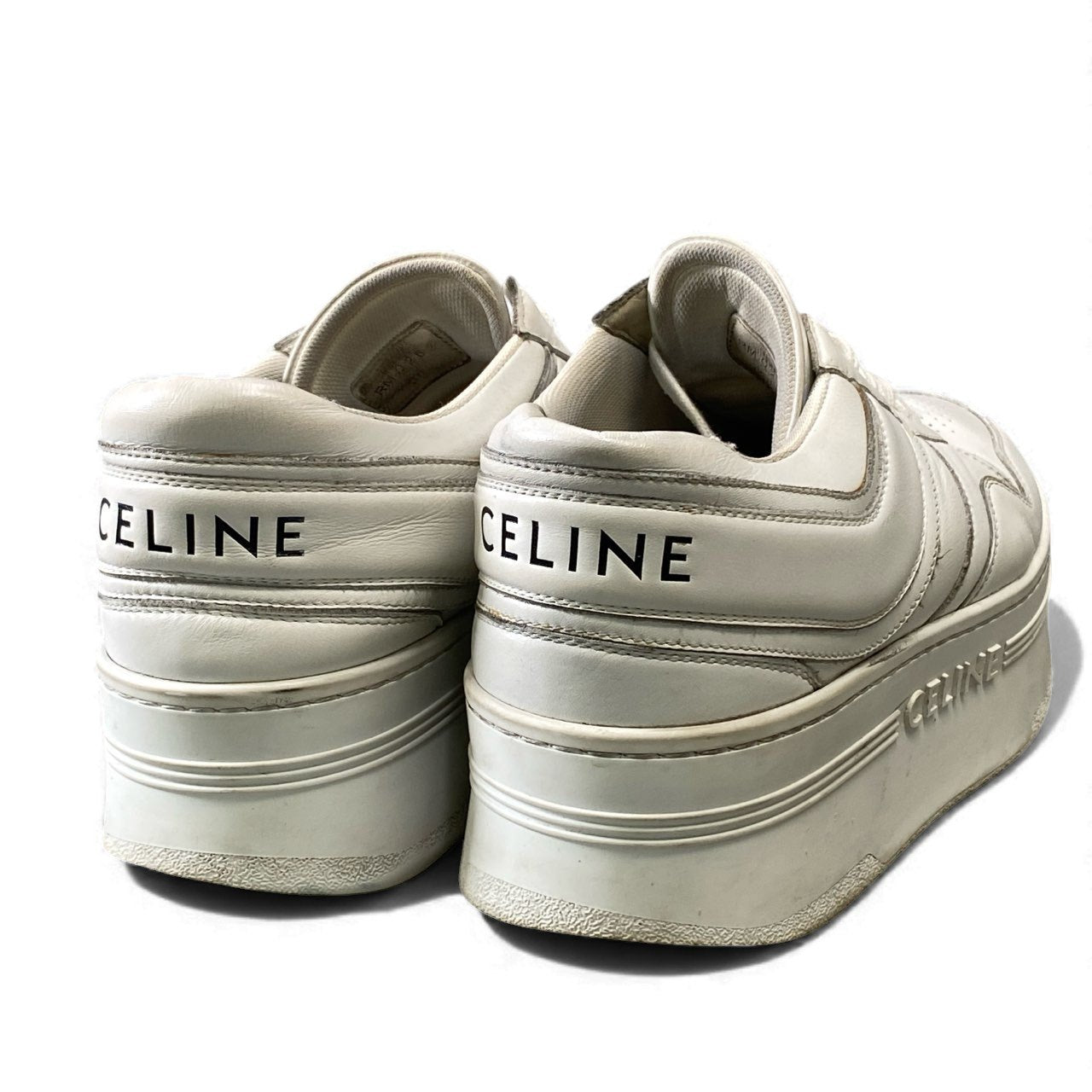 1k16 Celine セリーヌ ブロックスニーカー 38 ホワイト レザー 厚底 プラットフォーム シューズt18r