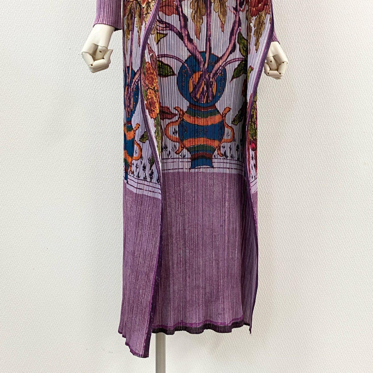 16a24 【美品】 PLEATS PLEASE プリーツプリーズ イッセイミヤケ ロングカーディガン ワンピース 牡丹 セットアップ 1998 PP84-JH517 3 パープル レディース 女性用k02i
